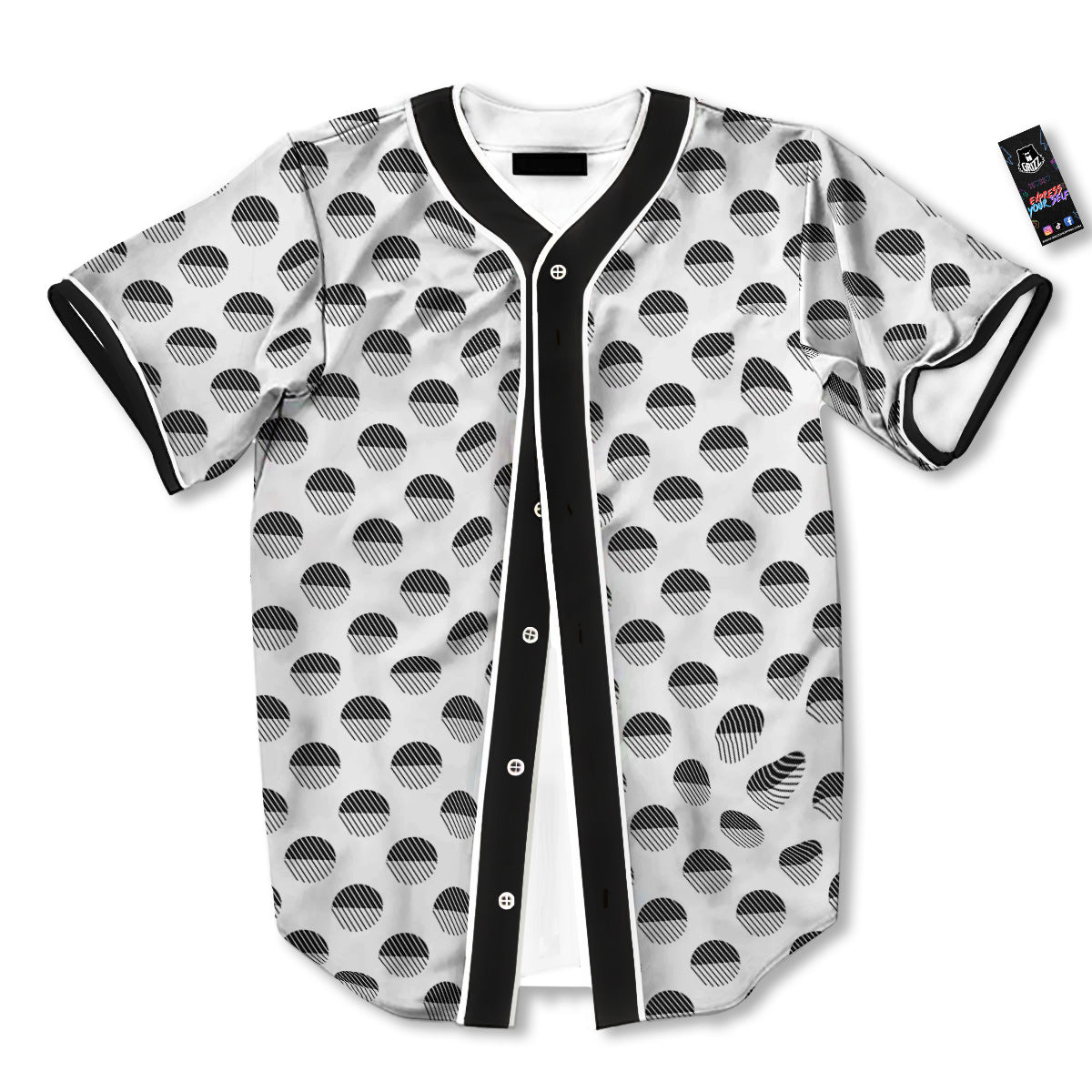 Geometric Black And White Polka Dots Print Pattern Baseball Jersey-grizzshop