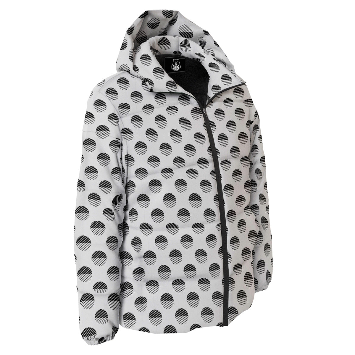 Geometric Black And White Polka Dots Print Pattern Down Jacket-grizzshop