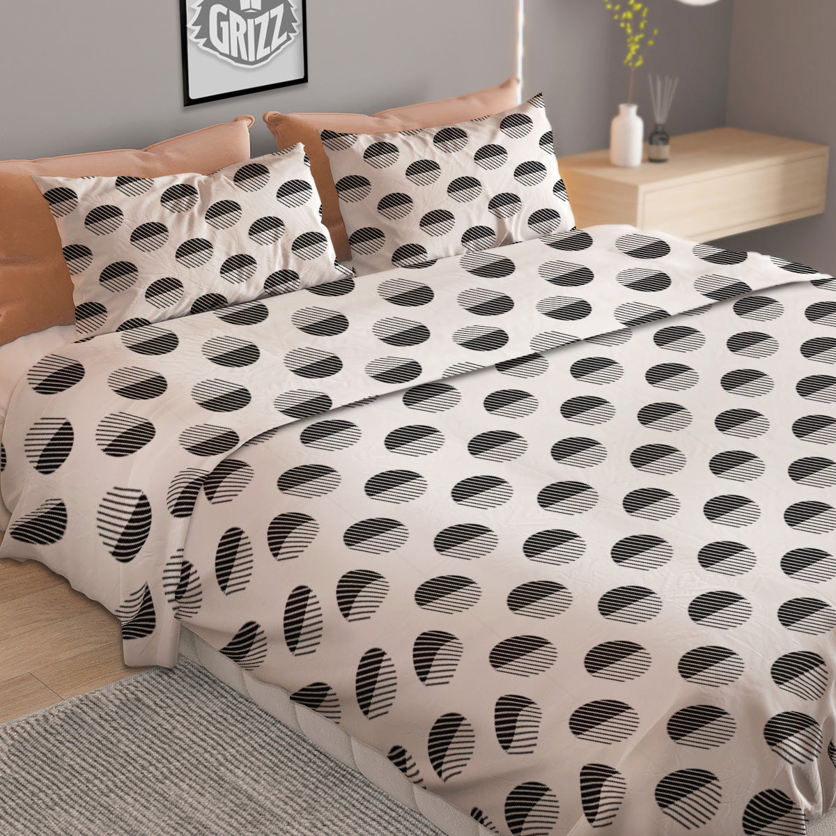 Geometric Black And White Polka Dots Print Pattern Duvet Cover Bedding Set