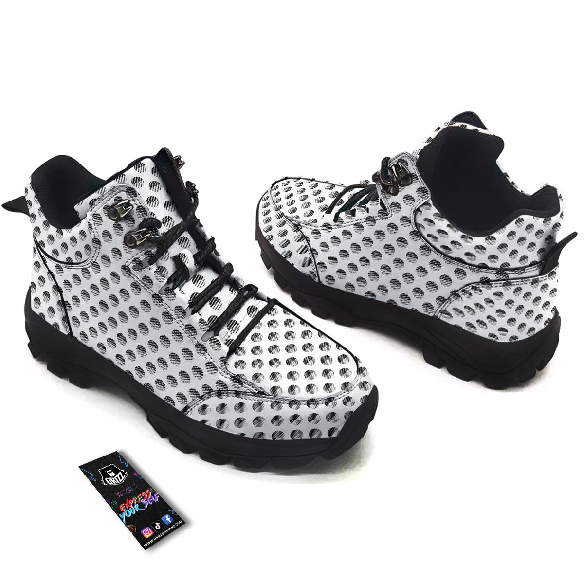 Geometric Black And White Polka Dots Print Pattern Hiking Shoes-grizzshop