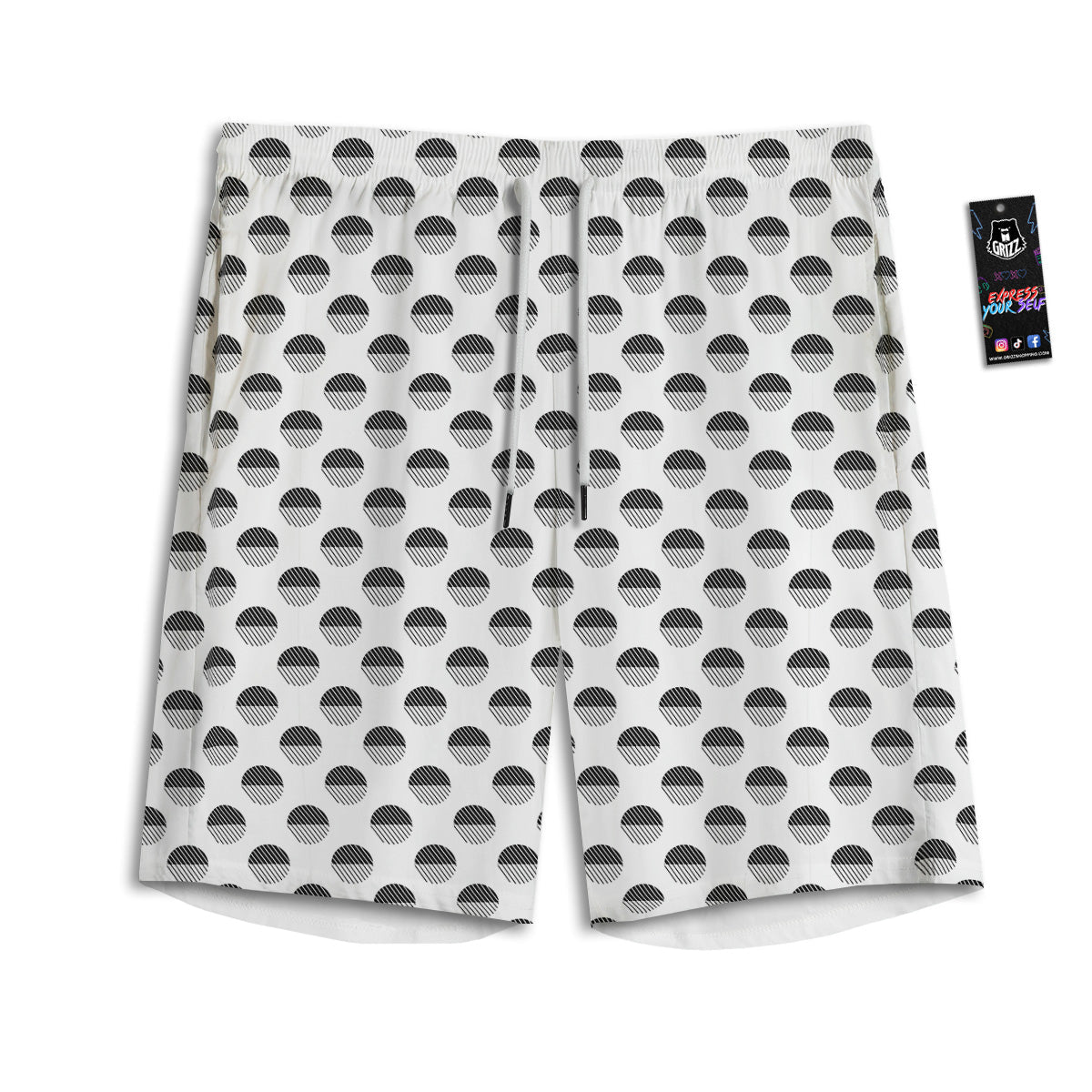 Geometric Black And White Polka Dots Print Pattern Men's Athletic Shorts