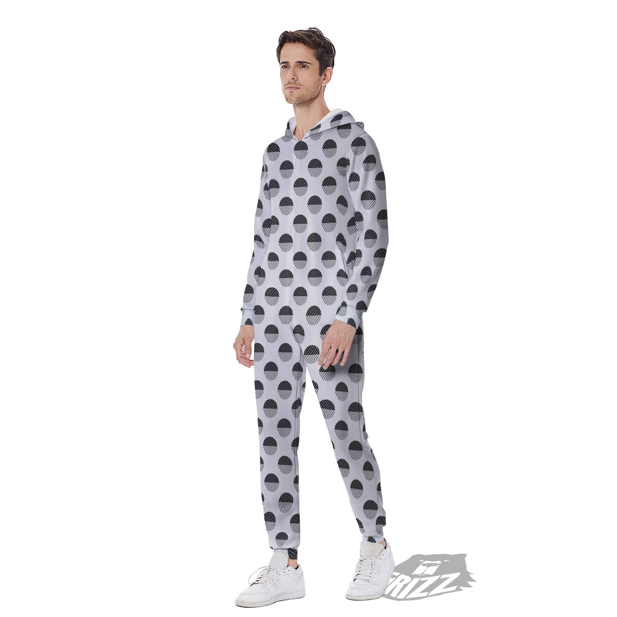 Geometric Black And White Polka Dots Print Pattern Men's Jumpsuit-grizzshop
