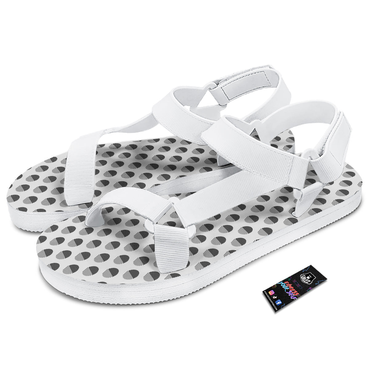 Geometric Black And White Polka Dots Print Pattern White Open Toe Sandals-grizzshop