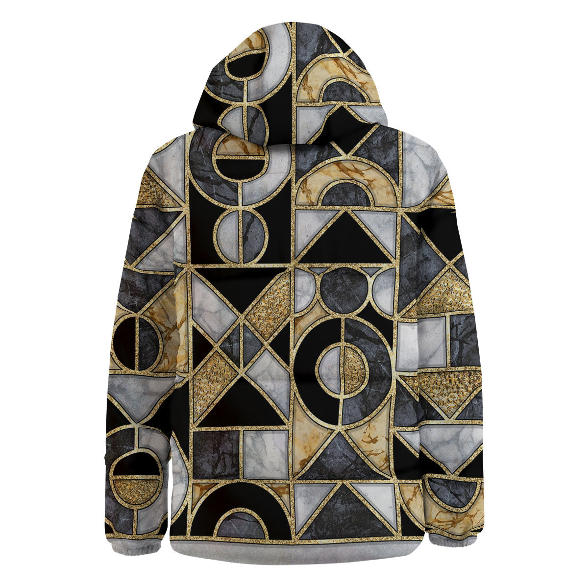 Geometric Black Gold Marble Print Down Jacket-grizzshop