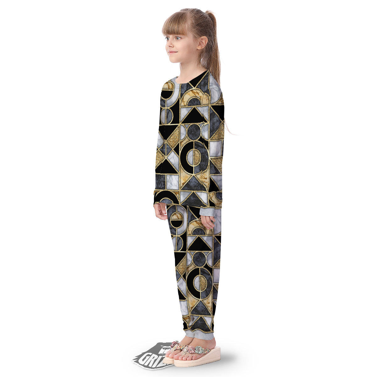 Geometric Black Gold Marble Print Kid's Pajamas-grizzshop