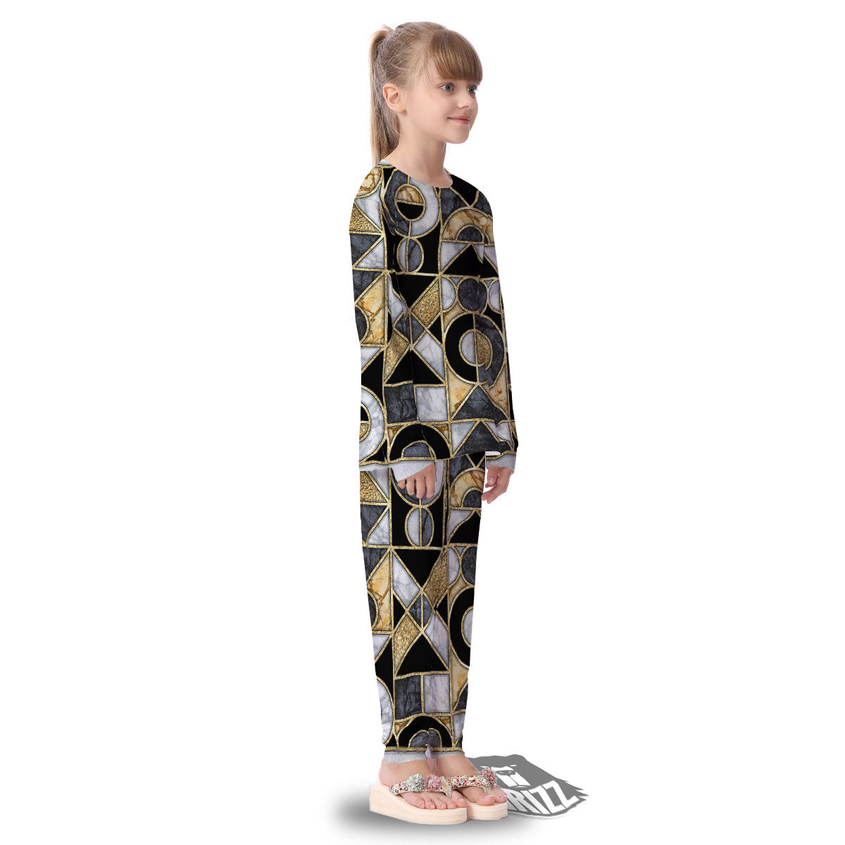 Geometric Black Gold Marble Print Kid's Pajamas-grizzshop
