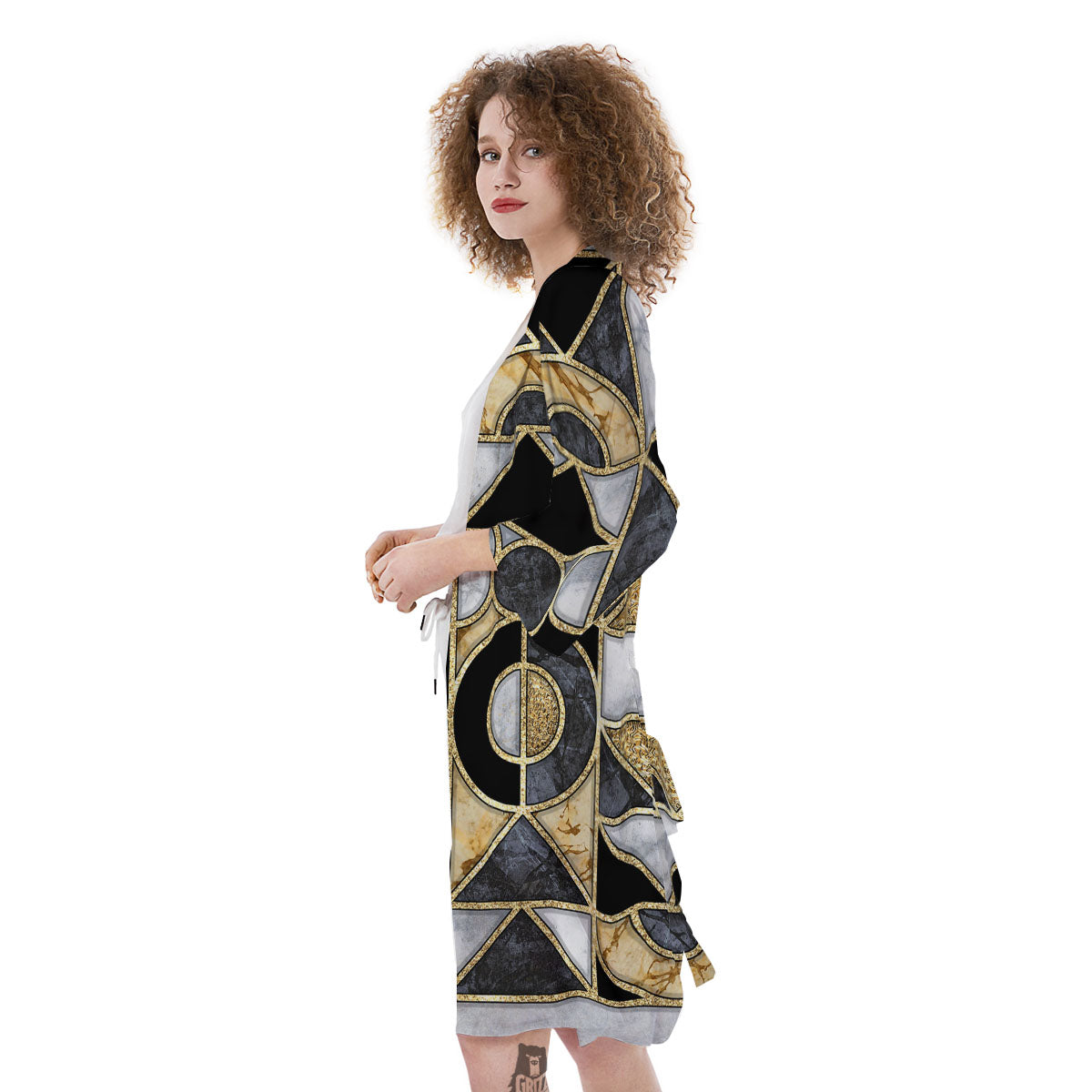 Geometric Black Gold Marble Print Kimono-grizzshop