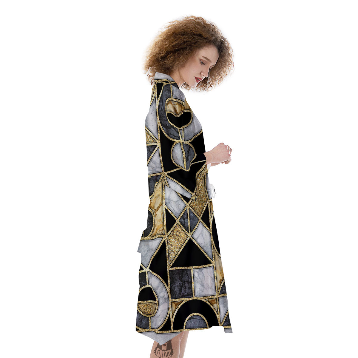 Geometric Black Gold Marble Print Kimono-grizzshop