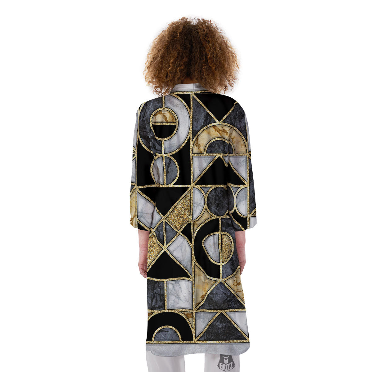Geometric Black Gold Marble Print Kimono-grizzshop