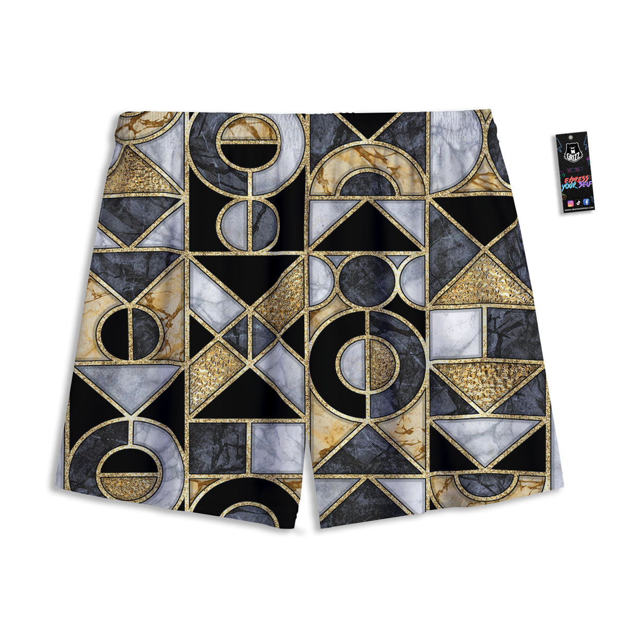 Grey Dark And White Gingham Print Mesh Shorts