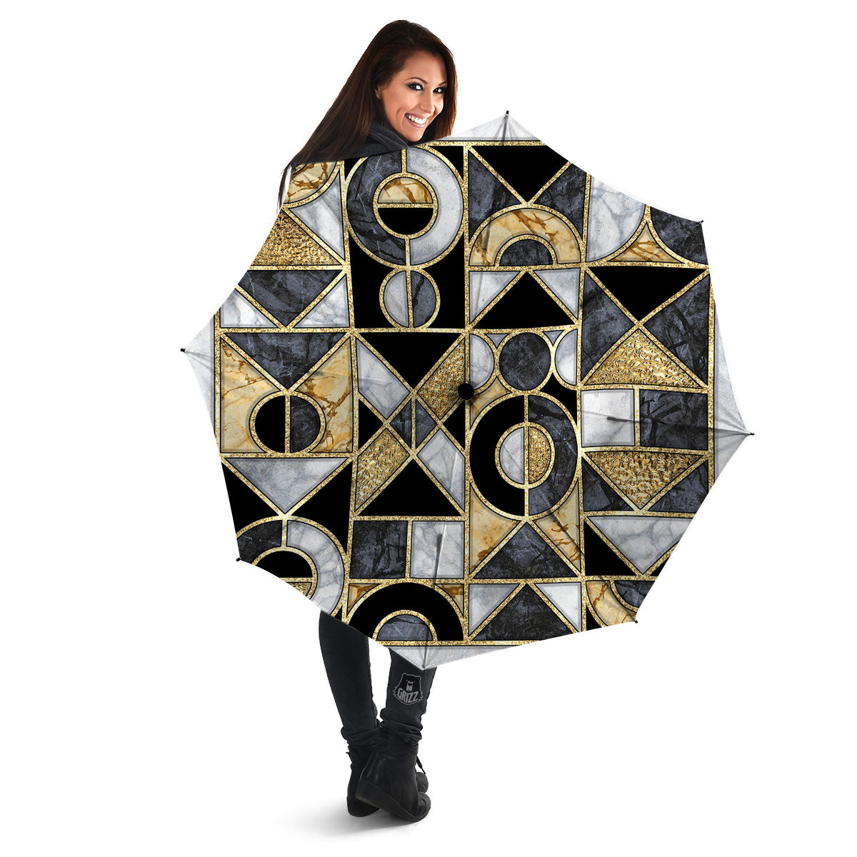 Geometric Black Gold Marble Print Umbrella-grizzshop