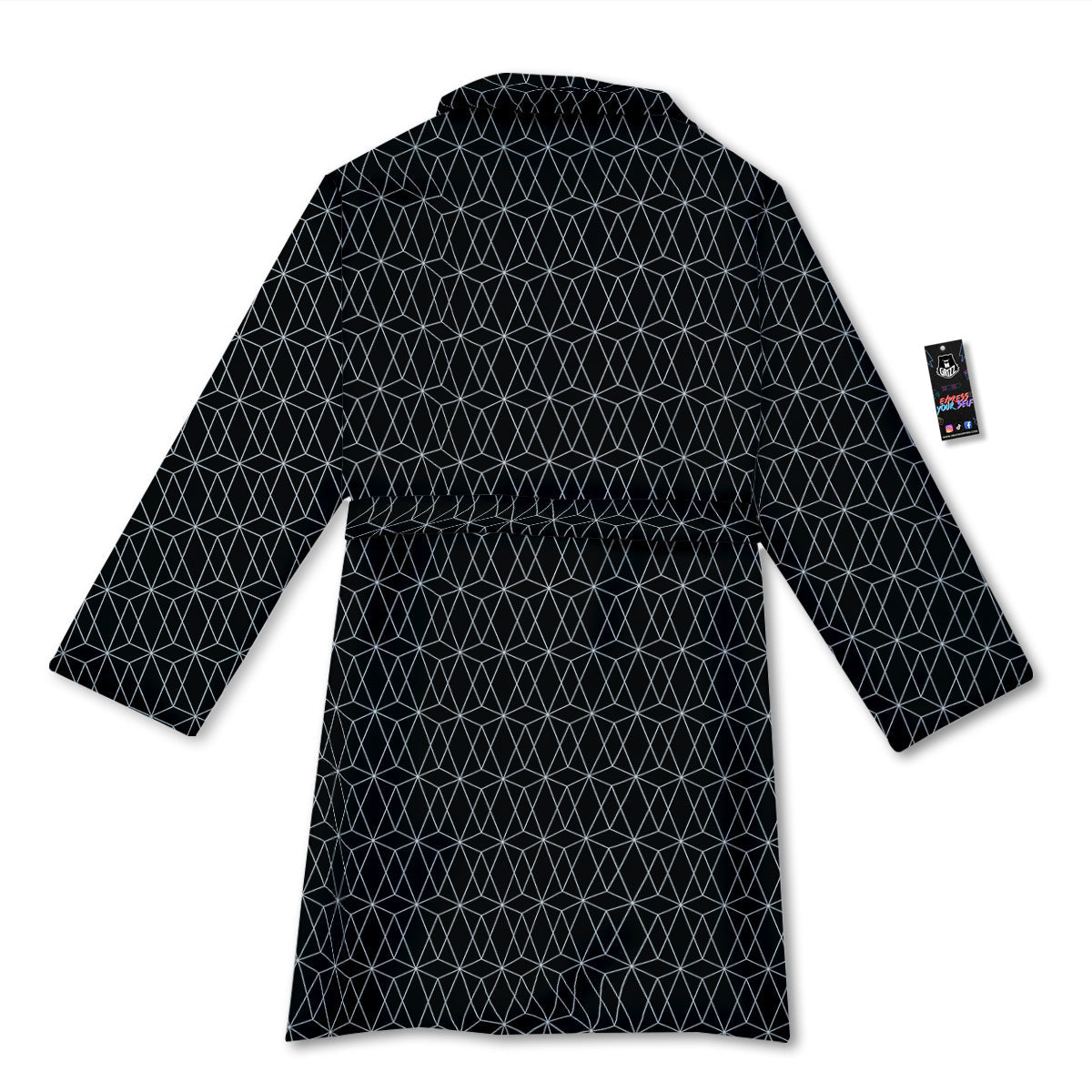 Geometric Black Polygonal Print Bathrobe-grizzshop