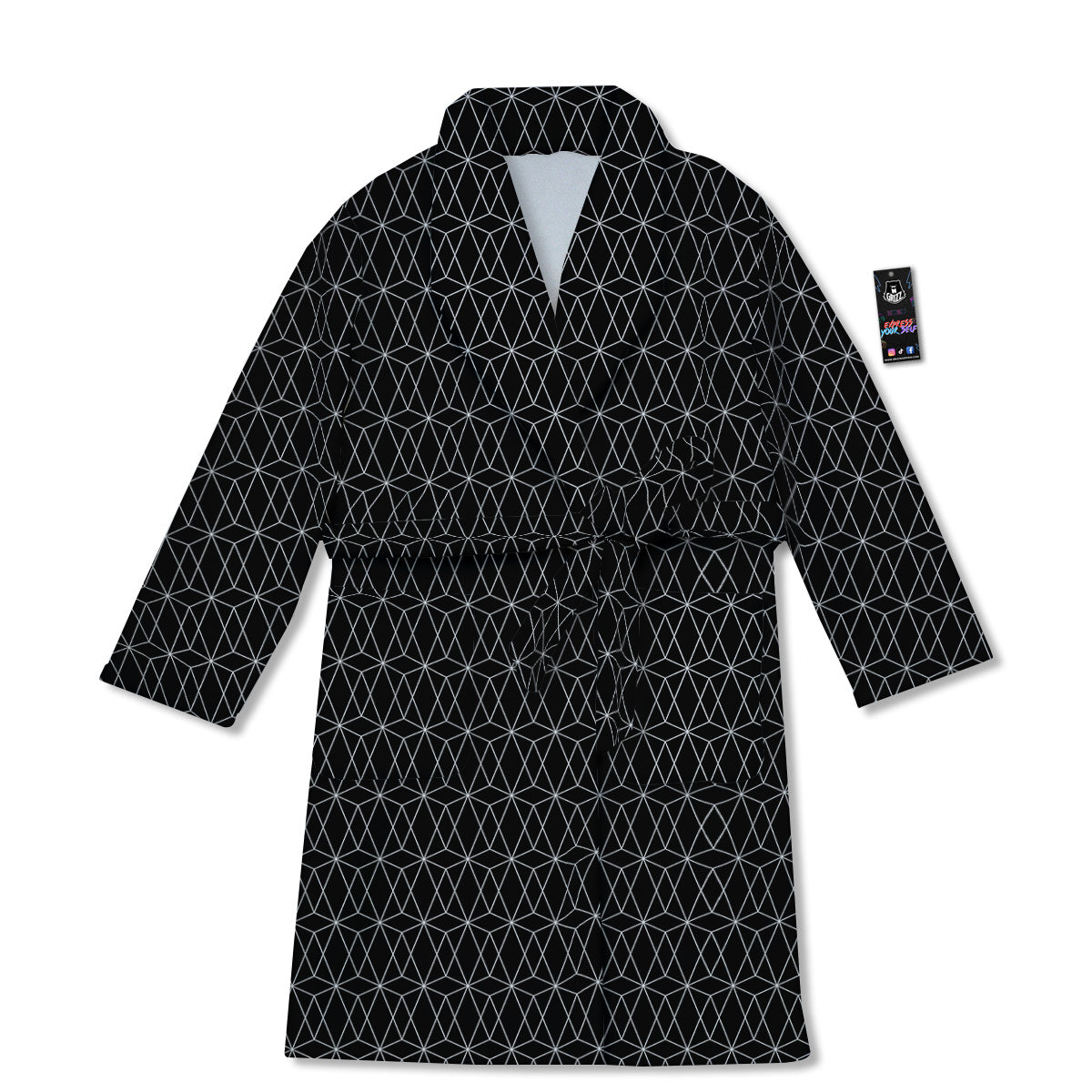 Geometric Black Polygonal Print Bathrobe-grizzshop