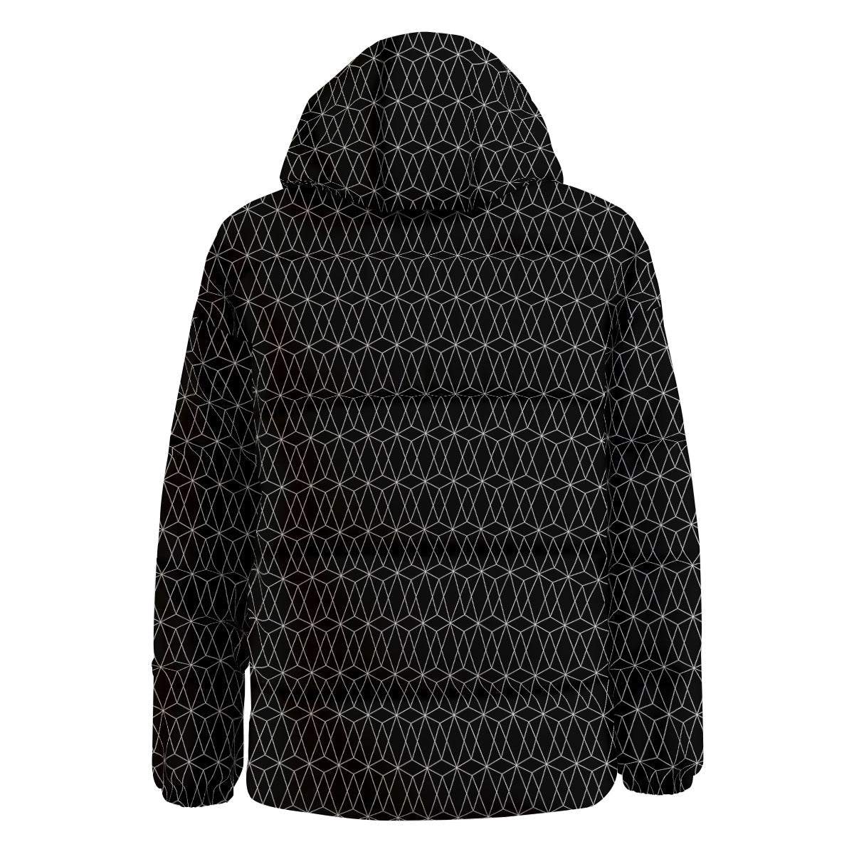 Geometric Black Polygonal Print Down Jacket-grizzshop