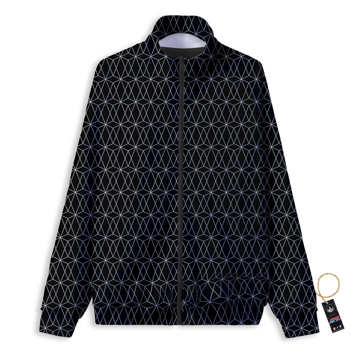 Geometric Black Polygonal Print Track Jacket-grizzshop