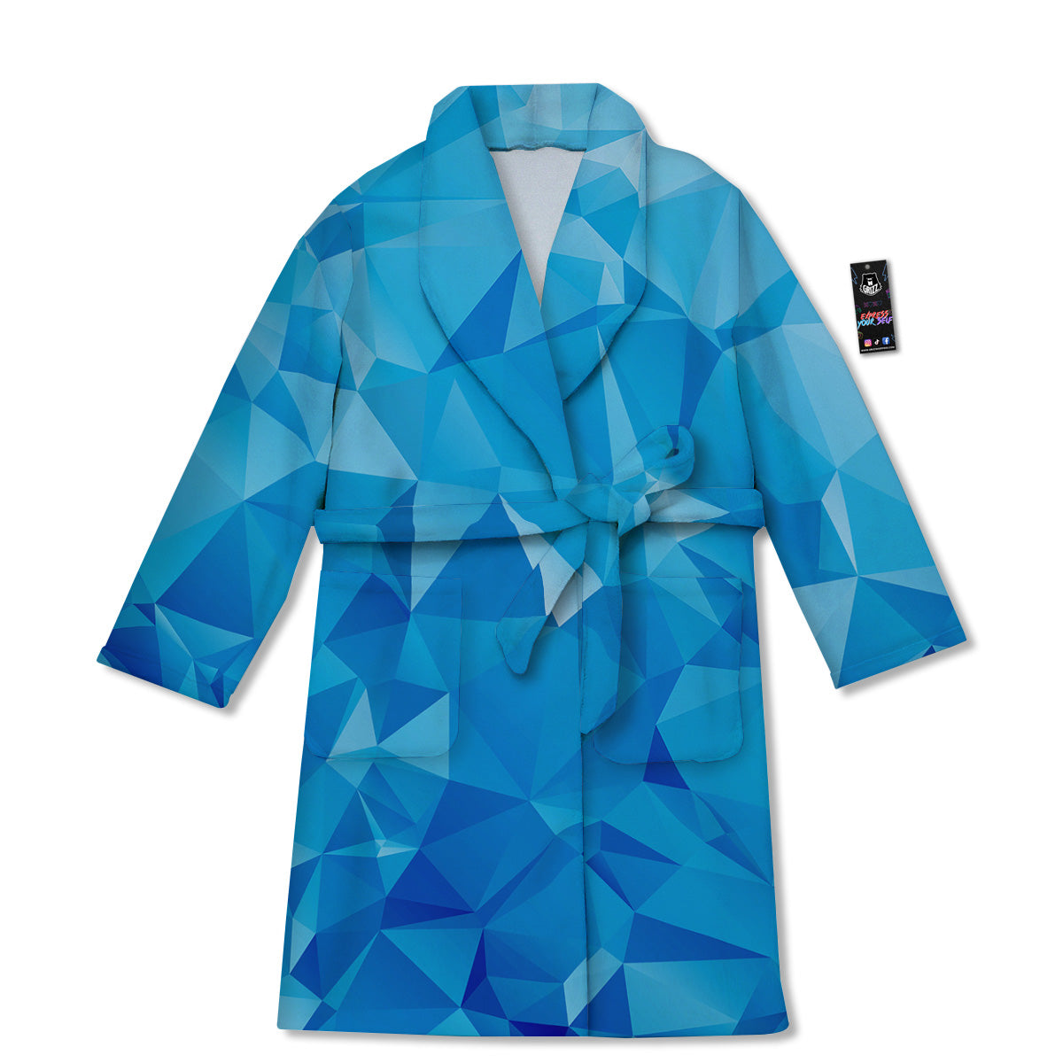 Geometric Blue Polygonal Print Bathrobe-grizzshop