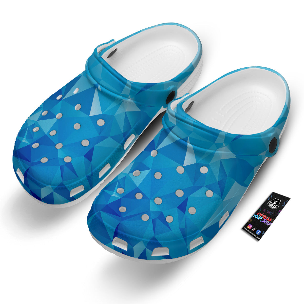 Geometric Blue Polygonal Print Clog-grizzshop