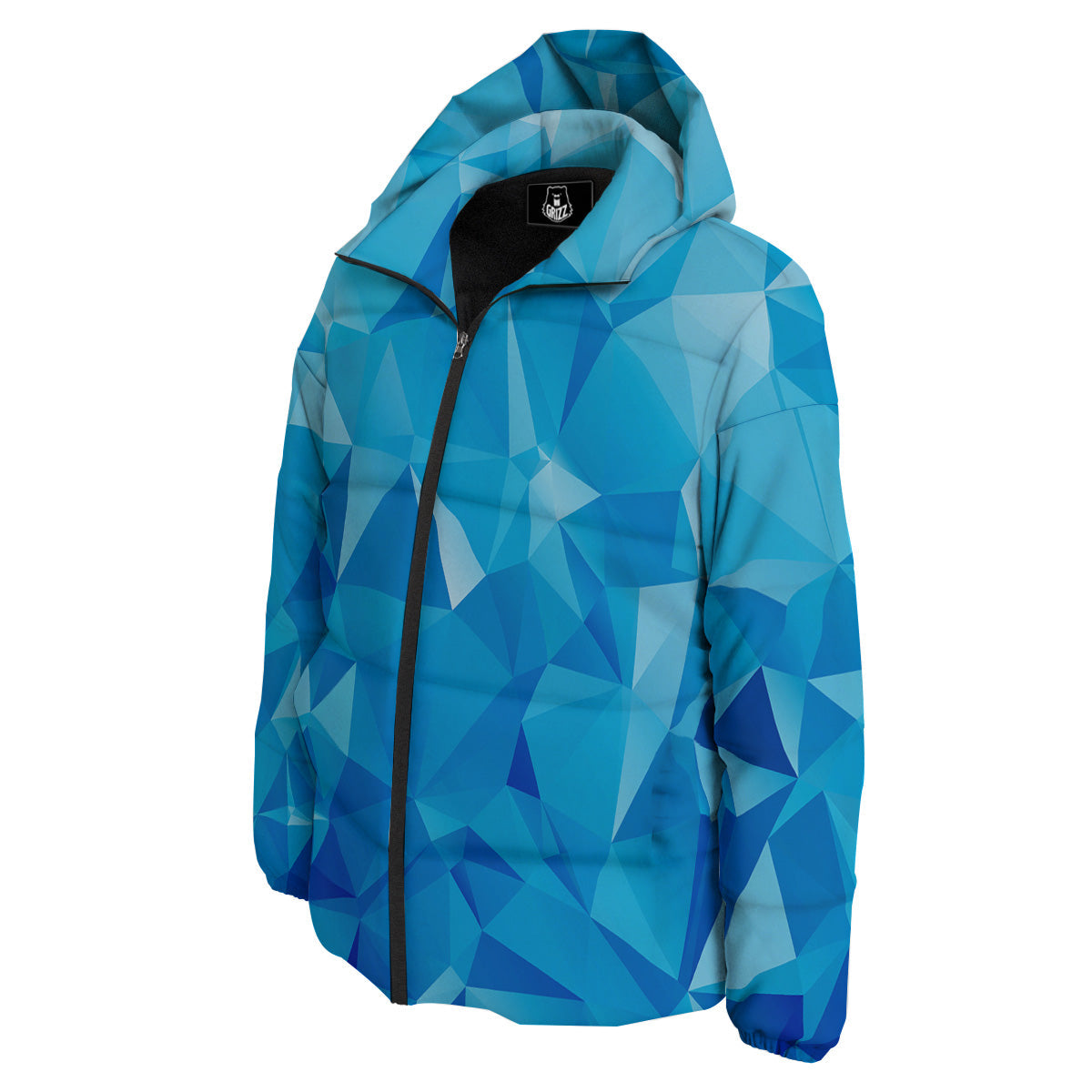 Geometric Blue Polygonal Print Down Jacket-grizzshop