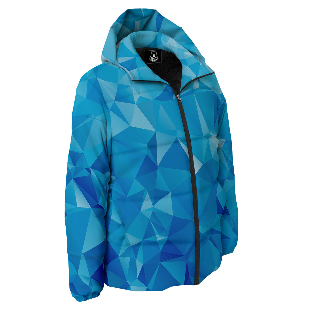Geometric Blue Polygonal Print Down Jacket-grizzshop