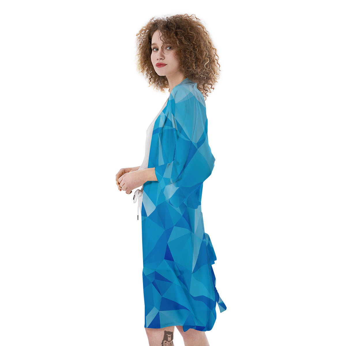 Geometric Blue Polygonal Print Kimono-grizzshop