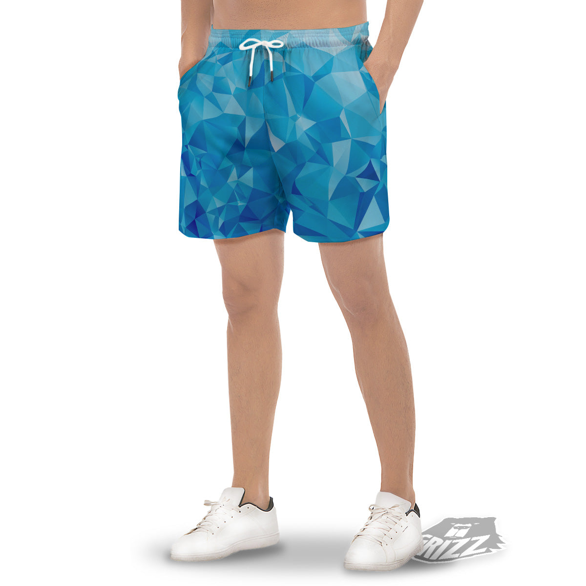 Geometric Blue Polygonal Print Men's Gym Shorts-grizzshop