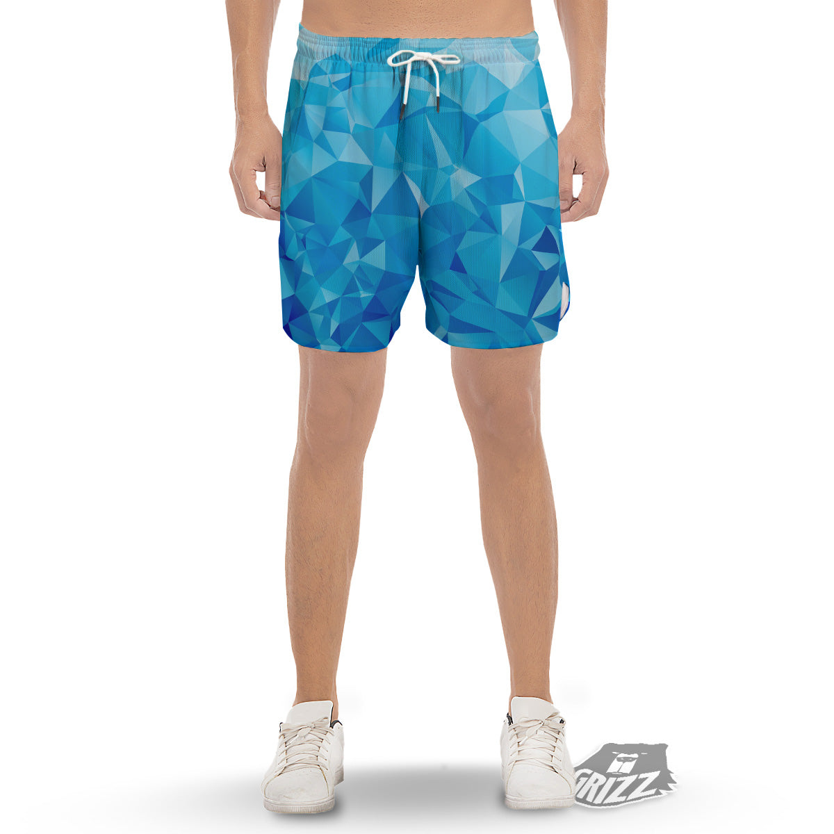Geometric Blue Polygonal Print Men's Gym Shorts-grizzshop