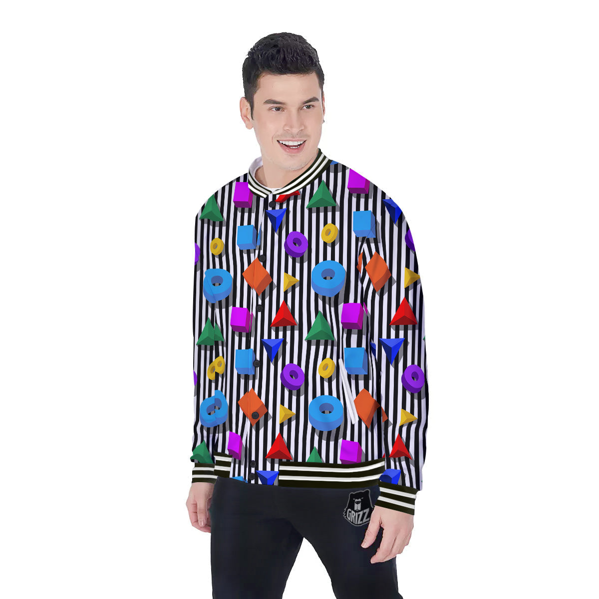 Geometric Colorful Striped Print Pattern Baseball Jacket-grizzshop
