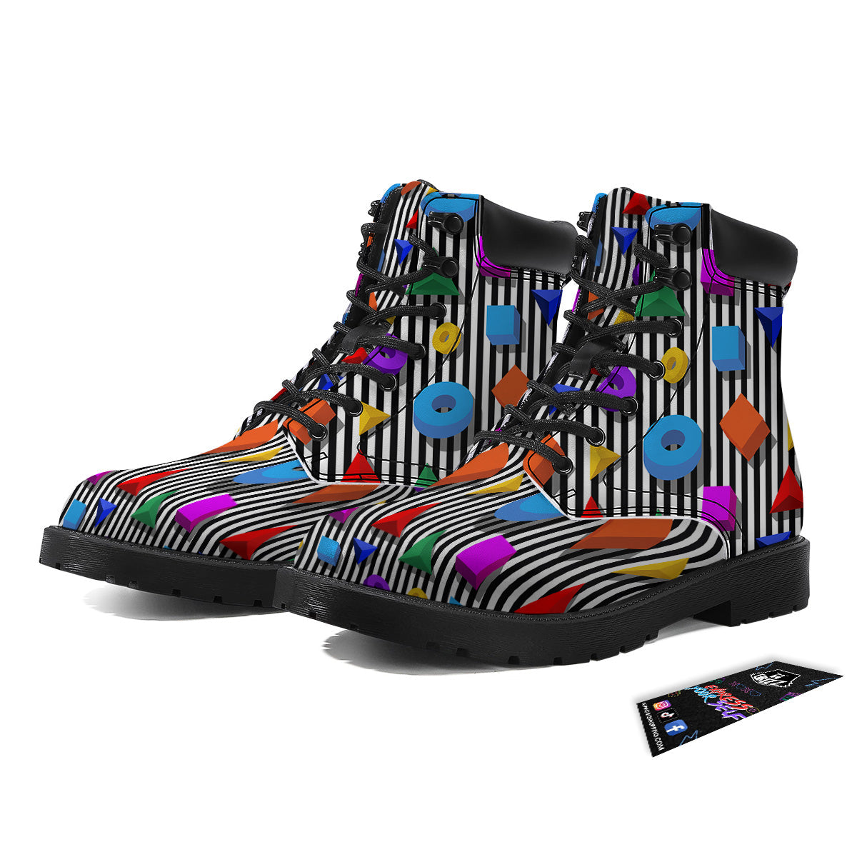 Geometric Colorful Striped Print Pattern Boots-grizzshop
