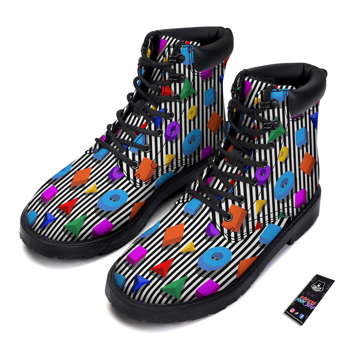 Geometric Colorful Striped Print Pattern Boots-grizzshop