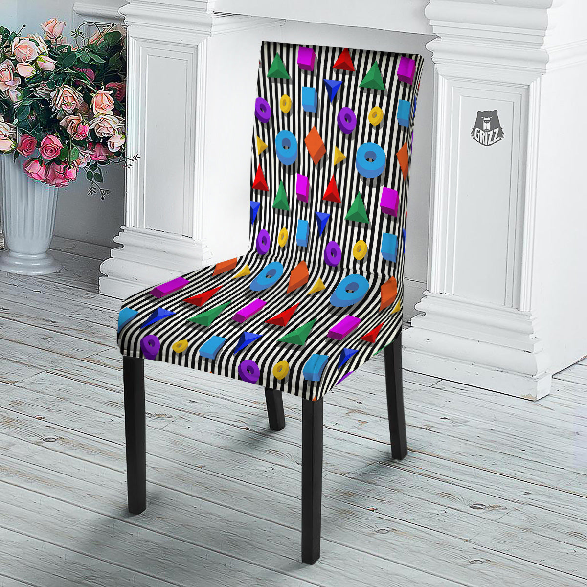 Geometric Colorful Striped Print Pattern Dining Chair Slipcover-grizzshop