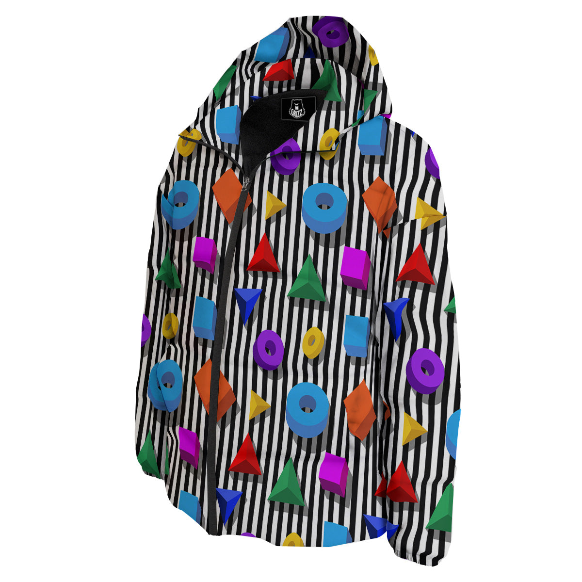 Geometric Colorful Striped Print Pattern Down Jacket-grizzshop
