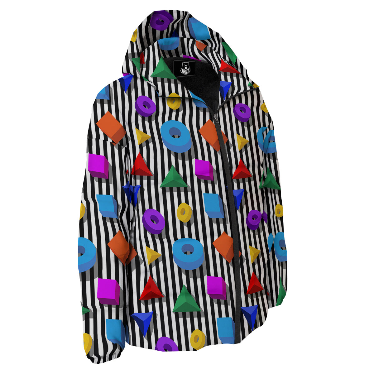 Geometric Colorful Striped Print Pattern Down Jacket-grizzshop