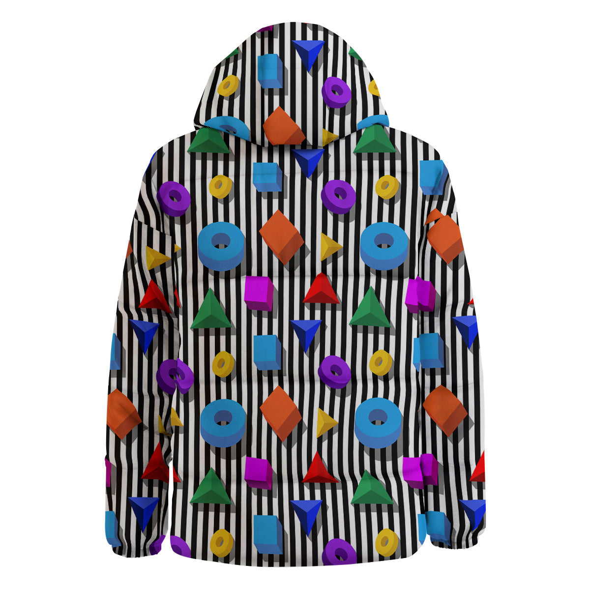 Geometric Colorful Striped Print Pattern Down Jacket-grizzshop
