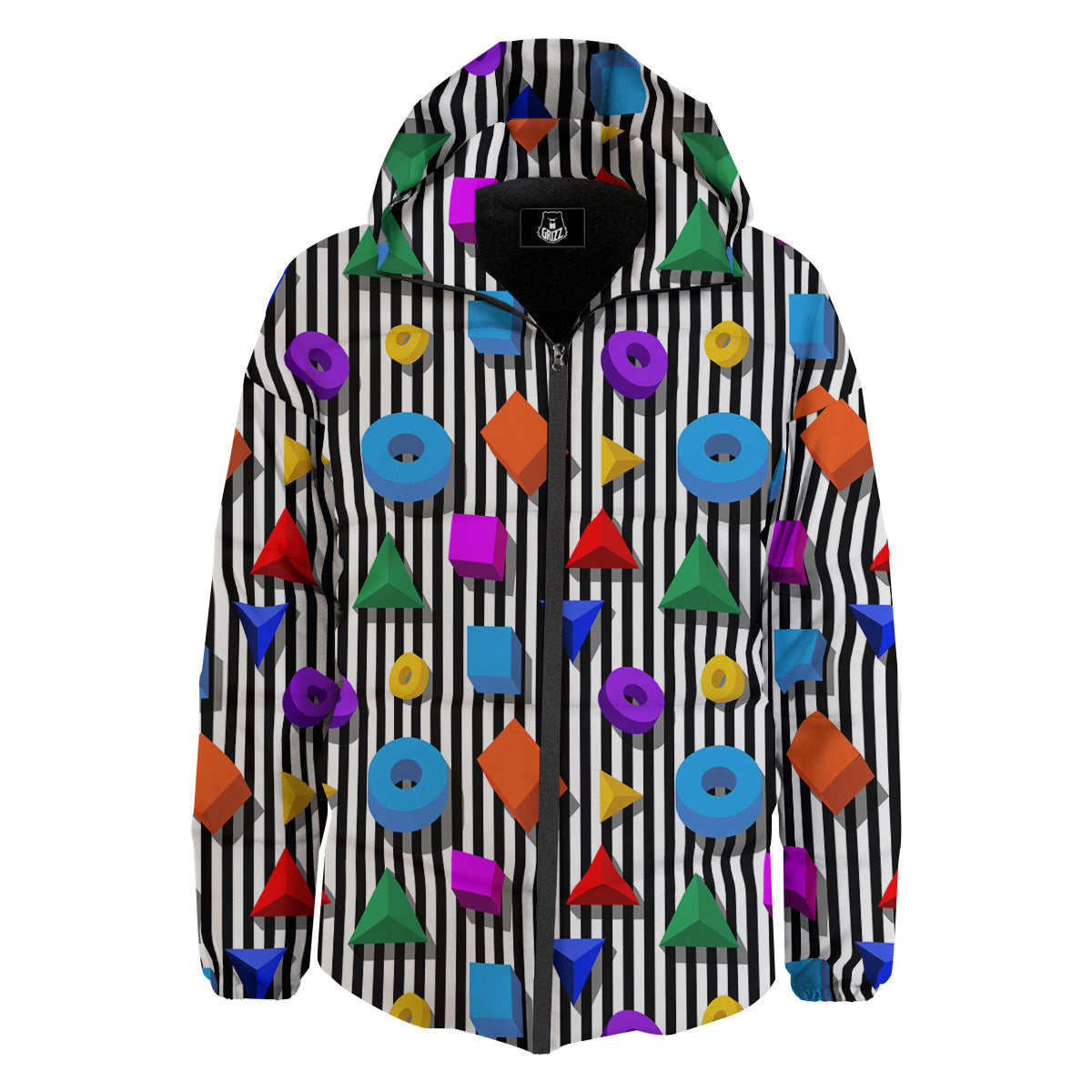 Geometric Colorful Striped Print Pattern Down Jacket-grizzshop