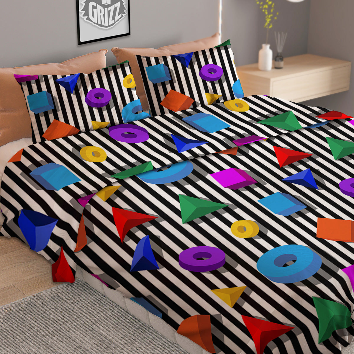 Geometric Colorful Striped Print Pattern Duvet Cover Bedding Set