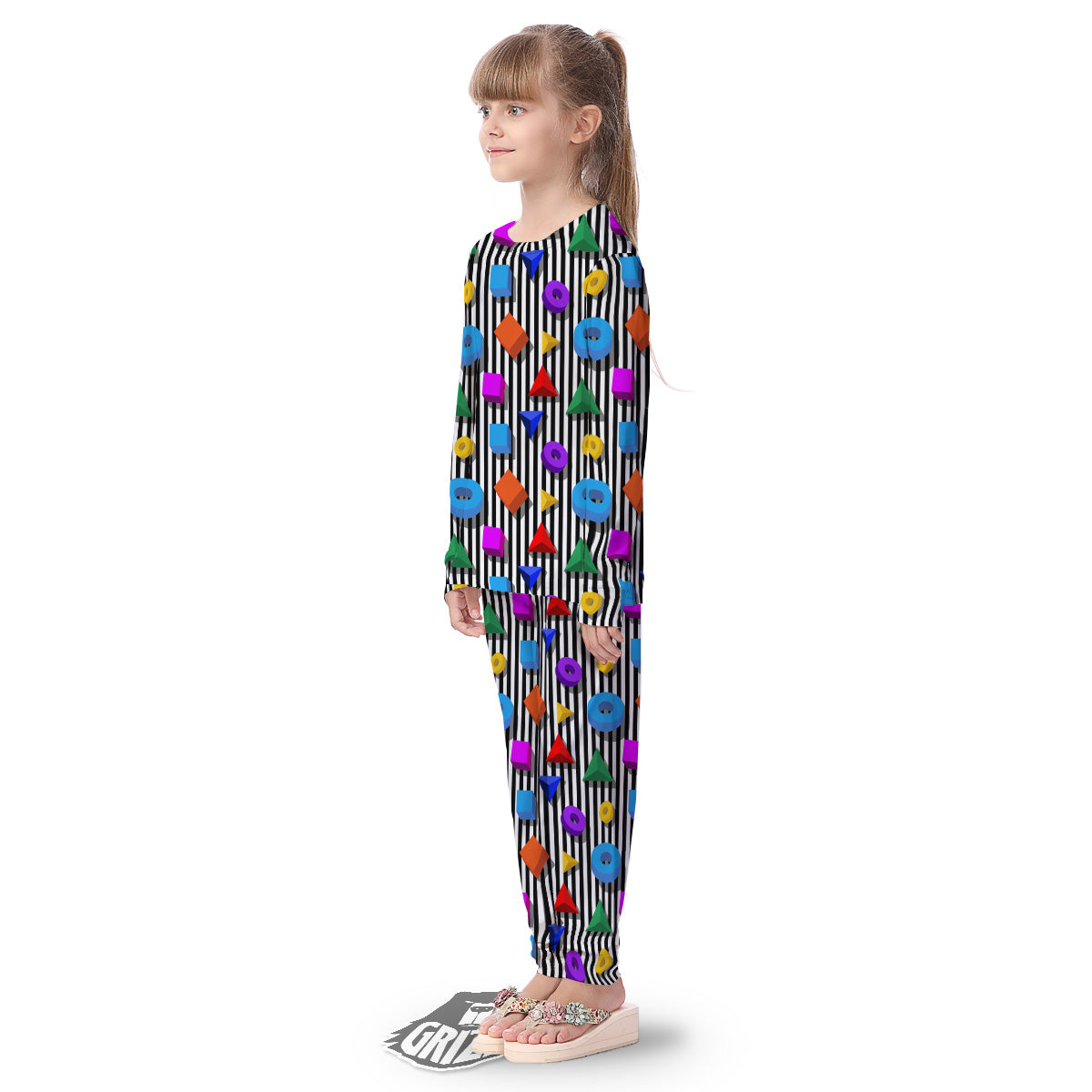 Geometric Colorful Striped Print Pattern Kid's Pajamas-grizzshop