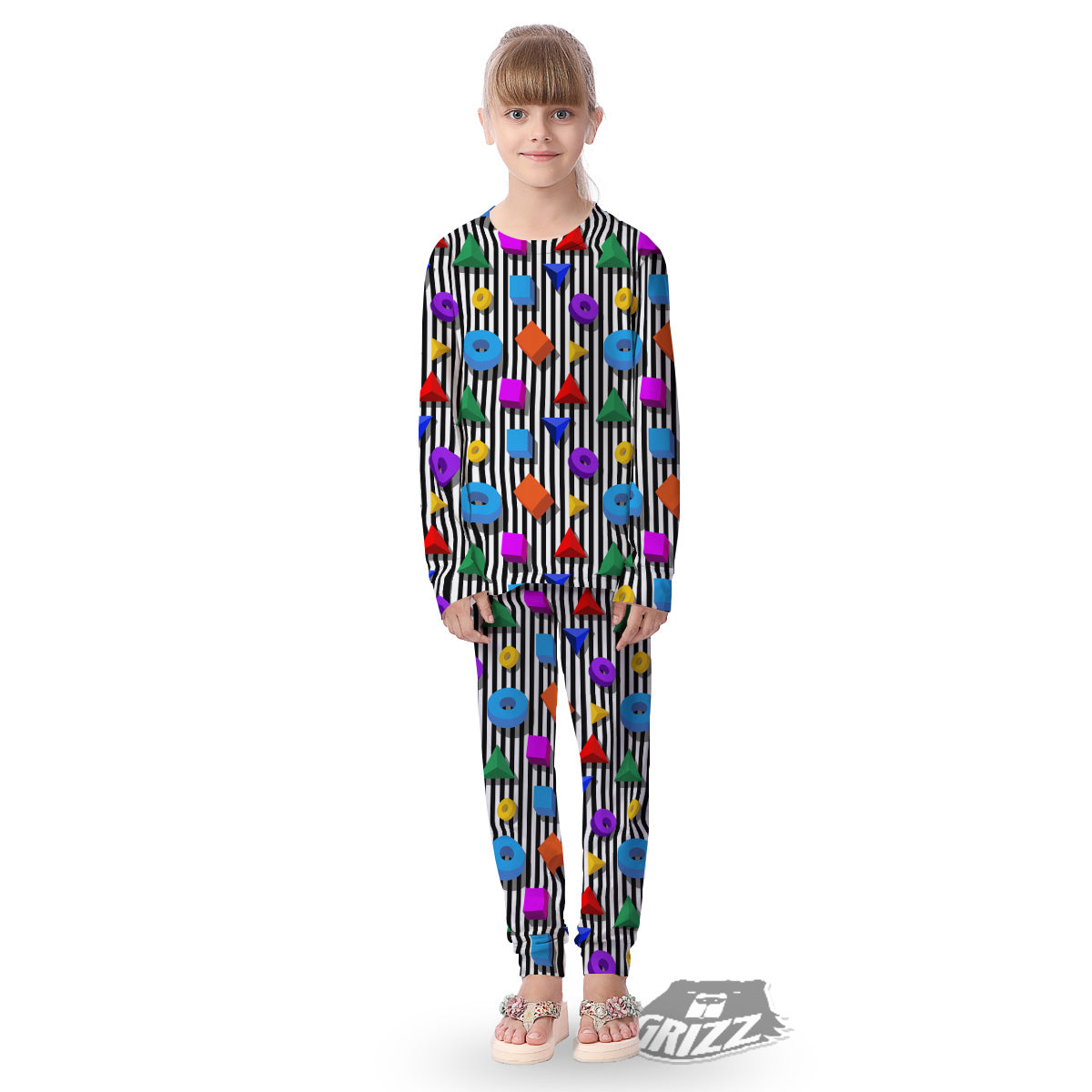 Geometric Colorful Striped Print Pattern Kid's Pajamas-grizzshop
