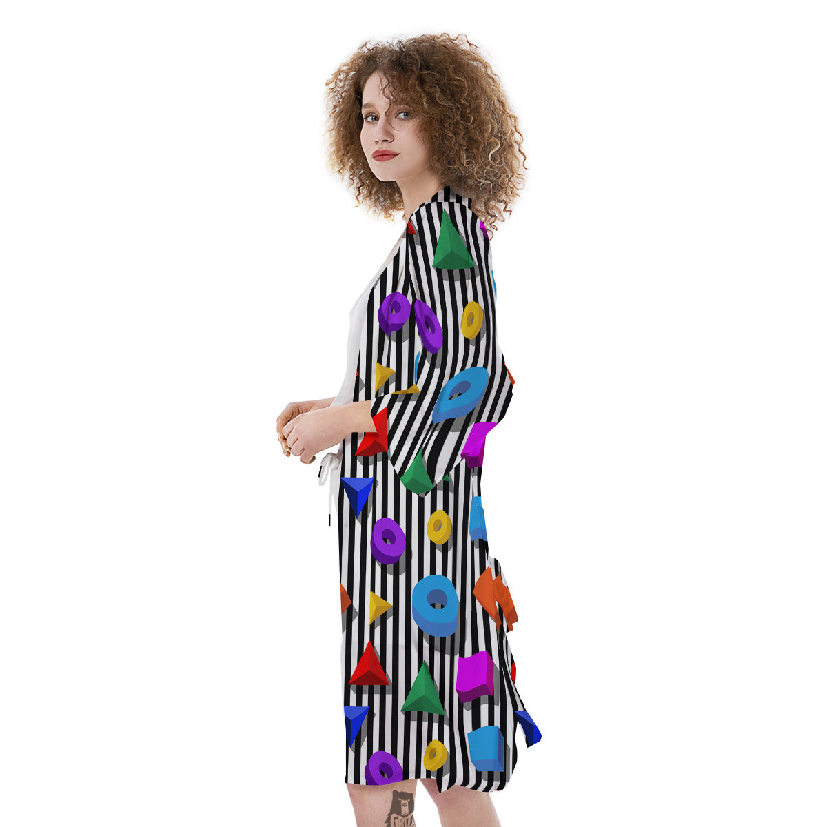 Geometric Colorful Striped Print Pattern Kimono-grizzshop