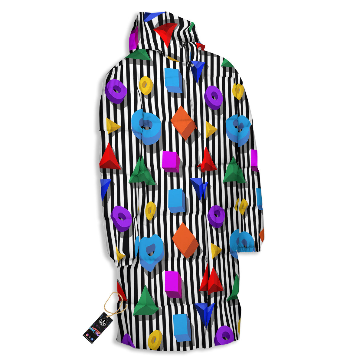 Geometric Colorful Striped Print Pattern Long Down Jacket-grizzshop