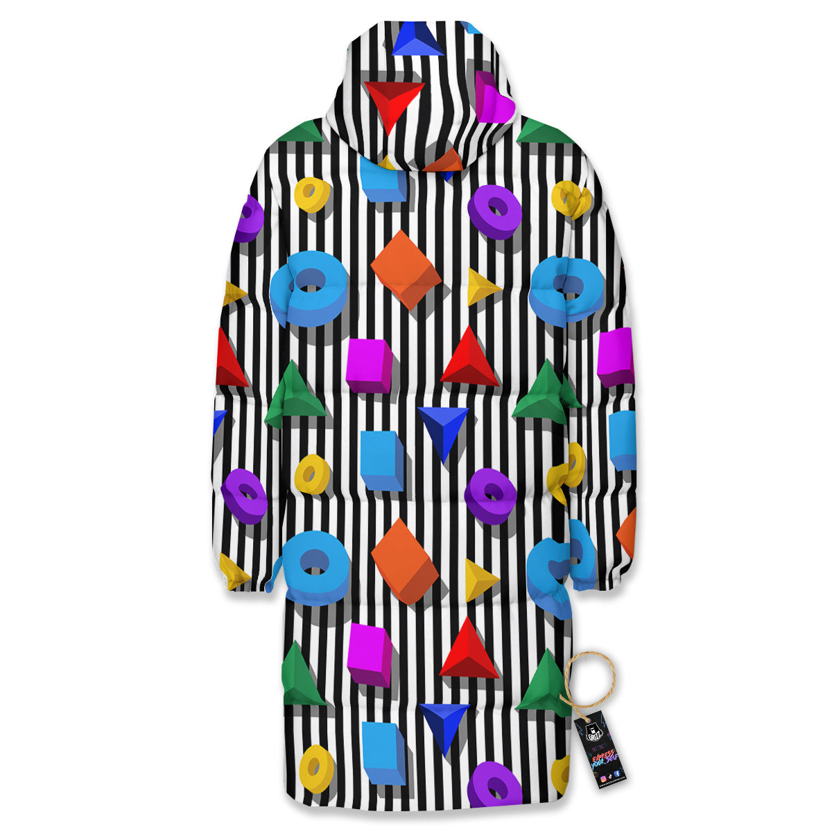 Geometric Colorful Striped Print Pattern Long Down Jacket-grizzshop