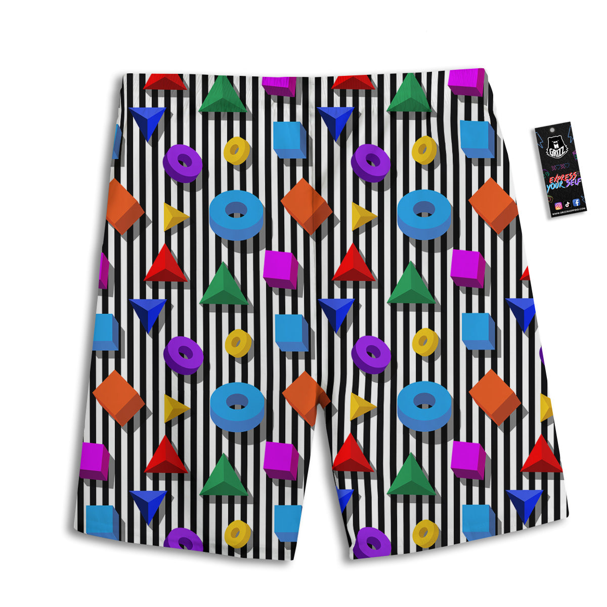 Geometric Colorful Striped Print Pattern Men's Athletic Shorts