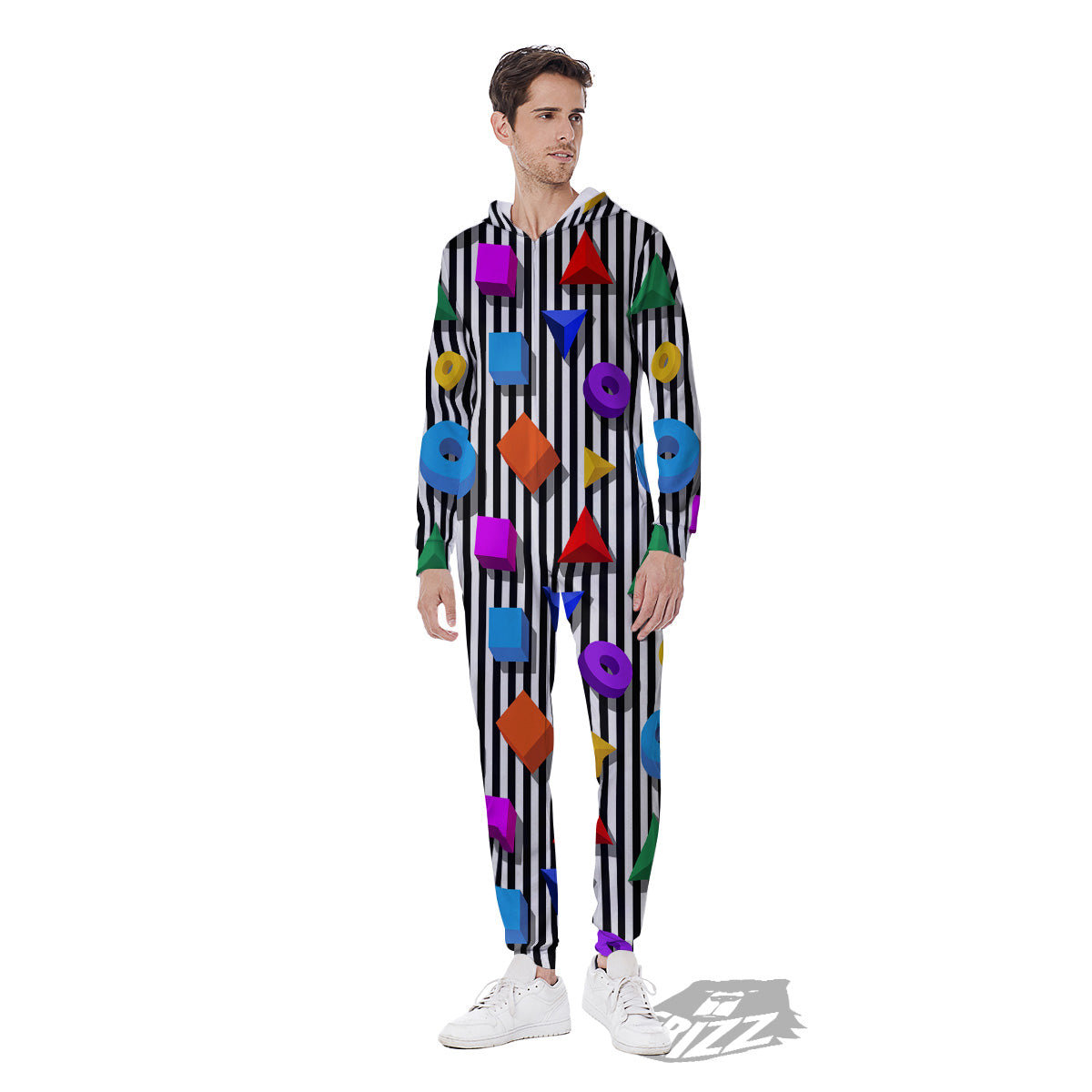 Geometric Colorful Striped Print Pattern Men's Jumpsuit-grizzshop