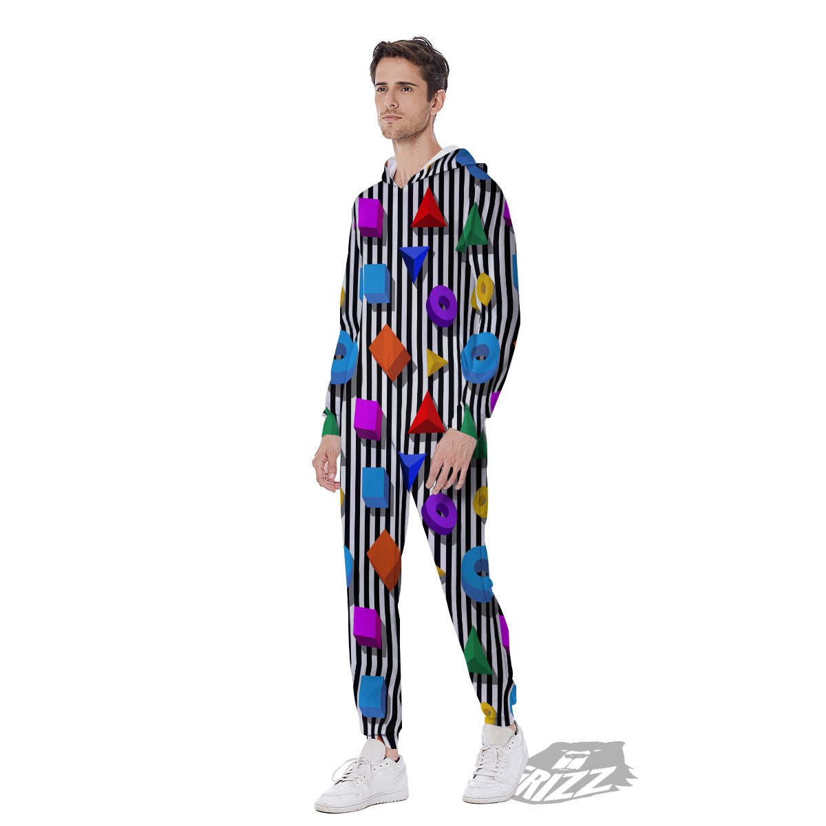 Geometric Colorful Striped Print Pattern Men's Jumpsuit-grizzshop