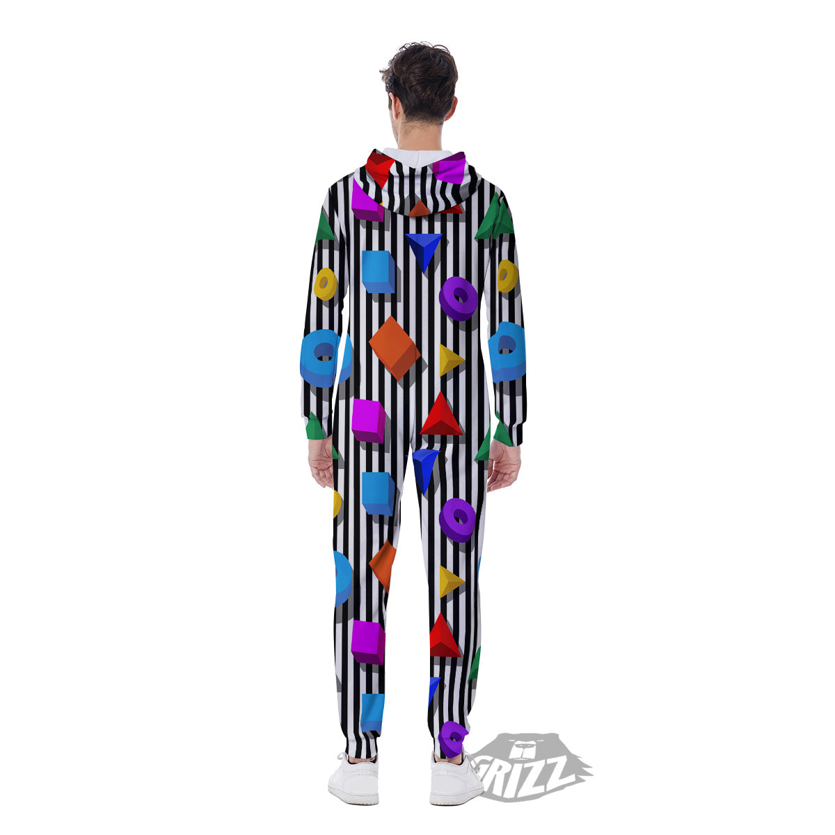 Geometric Colorful Striped Print Pattern Men's Jumpsuit-grizzshop
