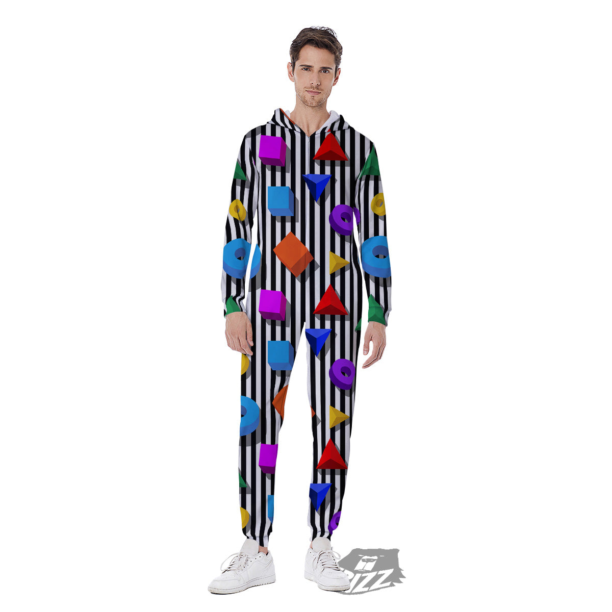 Geometric Colorful Striped Print Pattern Men's Jumpsuit-grizzshop
