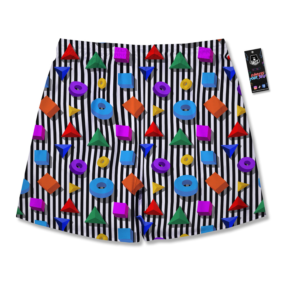 Geometric Colorful Striped Print Pattern Men's Running Shorts-grizzshop