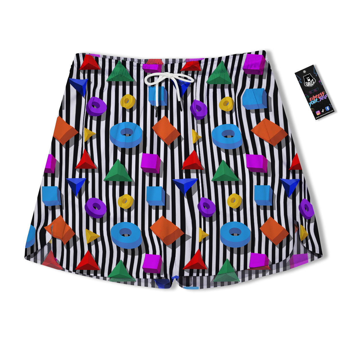 Geometric Colorful Striped Print Pattern Men's Running Shorts-grizzshop