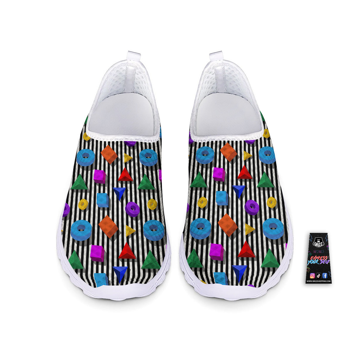 Geometric Colorful Striped Print Pattern Nurse Shoes-grizzshop