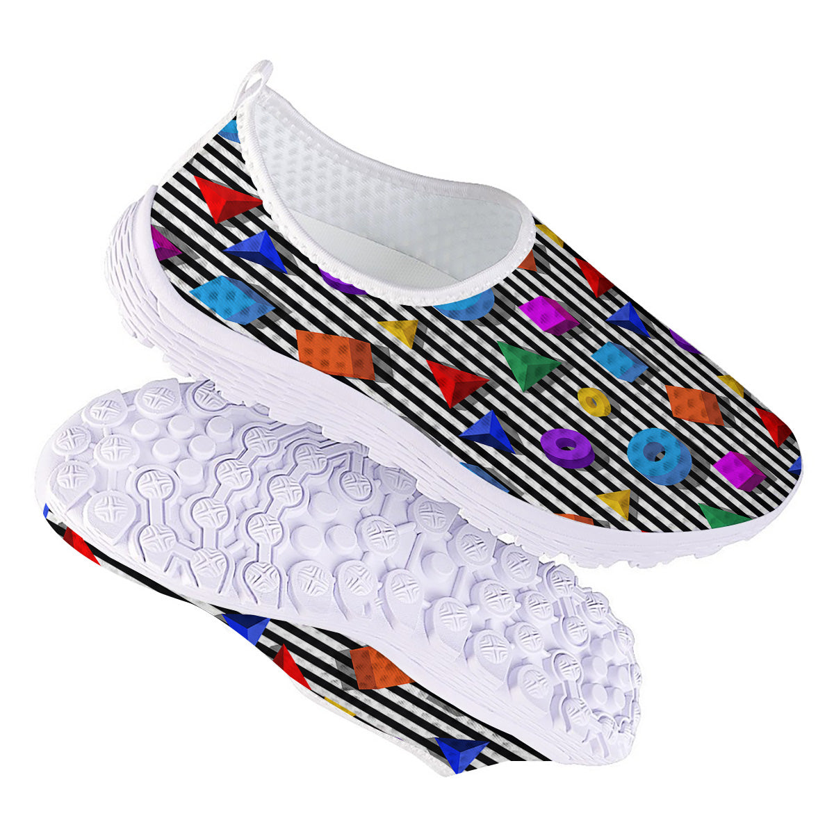 Geometric Colorful Striped Print Pattern Nurse Shoes-grizzshop