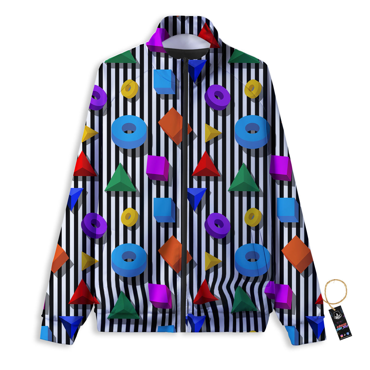 Geometric Colorful Striped Print Pattern Track Jacket-grizzshop